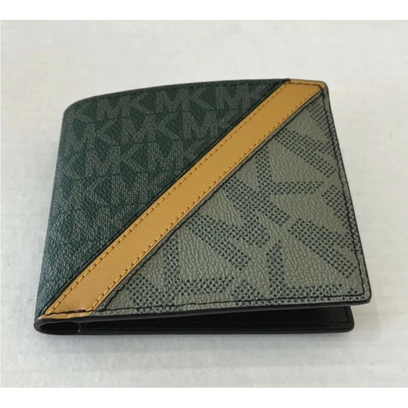 New Michael Kors Cooper Men's Billfold Wallet Olive / Army Green multi - Picture 2 of 5